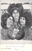 Fantaisie - Tetes De Femmes Dans Un Trefle A Quatre Feuilles - Pini Pologna   - Carte Postale Ancienne - Women