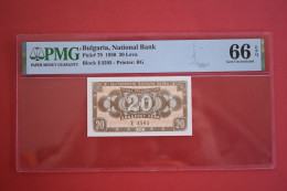 BULGARIA  Banknotes 20 LEVA  1950 PMG "Gem Uncirculated 66 EPQ" Pick 79 - Bulgarie