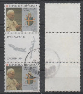 Croatia 1994, Used, Michel 291, 2 Stamps With Vignette, Pope John Paul II - Rowing
