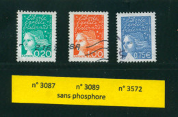 Variétés Sur Timbres Marianne De Luquet N° 3087 - 3089 Et 3572 - Pas De Phosphore - 1997-2004 Marianne (14. Juli)