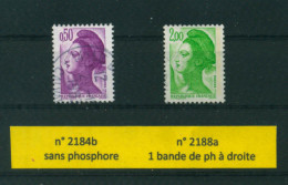 Variétés De Phosphore Sur Timbres LIBERTE DE GANDON N° 2184b Et 2188a - Gebraucht