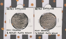 REYES CATOLICOS  2 REALES - PLATA Ceca : Granada  Réplica   T-DL-13.436 - Fausses Monnaies
