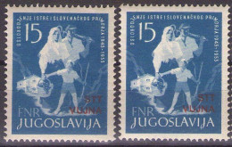 ITALIA - Trieste-Zona B -1953 Mi 105 X 2 - ISTRIA -DIFFERENT COLOR - MNH** TONED GUM - Mint/hinged