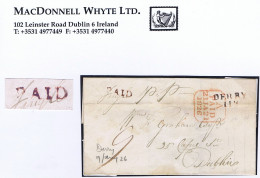 Ireland Assimilation Of Currency Rate Derry 1826 Masonic Cover Paid "9" To Dublin With Derry Unframed PAID In Red - Prefilatelia