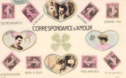 Fantaisie - Correspondance D'amour - Timbres Représentés - Carte Postale Ancienne - Timbres (représentations)
