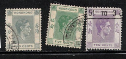 HONG KONG  Scott # 155, 157, 158 Used - KGVI - Gebraucht