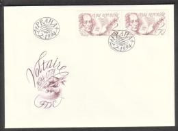 Czech Rep. / First Day Cover (1994/03 A) Praha: Francois Marie Arouet - Voltaire (1694-1778), Philosopher, Poet, Writer - Natur