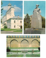 3 POSTCARDS NOVGOROD USSR 1979 SOFIA CATHEDRAL BELL TOWER ETERNAL FIRE MONUMENT L.GOLIKOV AUTOMATIC GUN UNUSED - Eglises Et Cathédrales