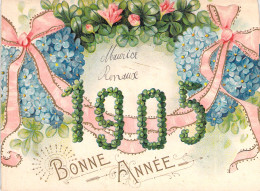 FETE - Bonne Année - Fantaisie - 1905 En Relief - Fleurs Et Noeud - Carte Postale Ancienne - New Year