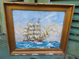 Tableau Marine Aquarelle Gouachée Signée Boissin 1930 / Bateau Voilier Navire. - Aquarelles