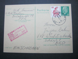 DDR , 10 Pfg. Ulbricht  Ganzsache Als Einschreiben Mit Westdeutscher Zusatzfrankatur Aus  Berlin 1972 - Postkaarten - Gebruikt