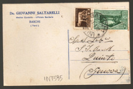 CARTOLINA INTESTATA - 1933 - BASCHI - TERNI - DOTT. SALTARELLI -  AFFRANCATURA COMMEMORATIVA(INT595) - Magasins