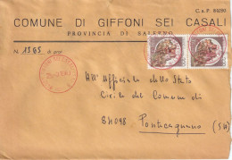 25/3/1983 - Busta Da Comune Giffoni Sei Casali (Salerno) A Pontecagnano Faiano - Corno Posta ROSSO Su Coppia 200L Cast. - 1981-90: Storia Postale