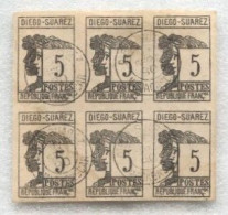 TRES RARE Et En Bon état  - Beau  Bloc De 6 X 5 Cent Diego Suarez - Madagascar 30 Sept 1890 - Used Stamps