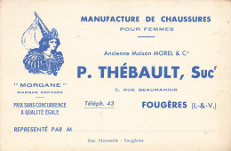 Fougères * Manufacture De Chaussures P. THEBAULT Sucr 5 Rue Beaumanoir Anc. MOREL * Carte De Visite Ancienne Illustrée - Fougeres