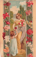 Illustrateur - Femme En Drapé Avec Des Fleurs Offertes Par Un Enfant - Carte Postale Ancienne - Non Classés