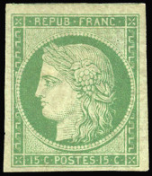 (*) 2 - 15c. Vert. Grandes Marges. Gomme étalée. SUP. - 1849-1850 Cérès