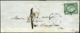 Obl. 2 - 15c. Vert Obl. étoile S/devant De Lettre Frappée Du CàD De PARIS Du 14 Juin 1853 à Destination De BOURGES. Taxe - 1849-1850 Ceres