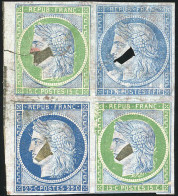 (*) 4 - Essai Avec Découpures Pour Coussinet Du 25c. Bleu Foncé X 2 + 15c. Vert S/support Du 1F. En Bleu. TB. R. - 1849-1850 Cérès