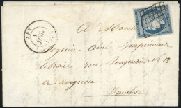 Obl. 4 - 25c. Bleu Obl. Grille S/lettre Frappée Du CàD D'APT Du 1er Juillet 1850 à Destination De AVIGNON. 1er Jour Du N - 1849-1850 Ceres