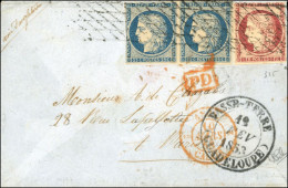 Obl. 4+ 6 - Paire Du 25c. Bleu + 1F. Carmin Obl. Grille Sans Fin S/lettre Frappée Du CàD De BASSE-TERRE - GUADELOUPE Du  - 1849-1850 Ceres