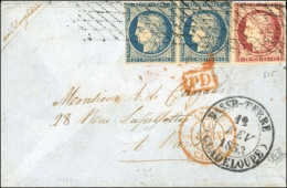 Obl. 4+ 6 - Paire Du 25c. Bleu + 1F. Carmin Obl. Grille Sans Fin S/lettre Frappée Du CàD De BASSE-TERRE - GUADELOUPE Du  - 1849-1850 Cérès