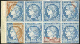 (*) 6 - 1F. Essai En Bleu. Papier Mince. Bloc De 8 Avec Collage. TB. - 1849-1850 Cérès