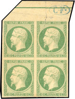 (*) 9 - Essai Du 10c. Vert S/jaune. Bloc De 4 Avec Filet D'encadrement + Cachet De Contrôle C.F. Dans La Marge. Défauts  - 1852 Louis-Napoléon