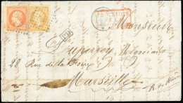 Obl. 13B + 16 - 10c. Bistre (déf.) + 40c. Orange Obl. S/lettre Frappée Du CàD Du 26 Mai 1858 à Destination De MARSEILLE  - 1853-1860 Napoléon III.
