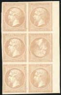 (*) 14 - 20c. Bistre. Essai. Bloc De 6 Avec Tête-bêche. SUP. - 1853-1860 Napoléon III