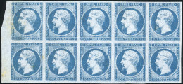 (*) 14 - Essai Du 20c. Bleu. Bloc De 10. Papier Pelure. BdeF. SUP. - 1853-1860 Napoléon III