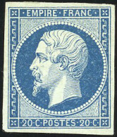 * 14Ad - 20c. Bleu Foncé S/vert. Pièce De Toute Beauté Et Absolument Sensationnelle. SUP. - 1853-1860 Napoleon III