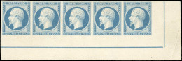 * 14Ai - 20c. Bleu. Bande De 5. CdeF Avec Filet D'encadrement Complet. Fraîcheur Postale. Pièce De Rêve. SUP. - 1853-1860 Napoléon III