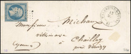 Obl. 15 - 25c. Bleu Obl. PC S/lettre Frappée Du CàD De VILLENEUVE-SUR-YONNE Du 12 Mai 1854 à Destination De CHAILLEY - Y - 1853-1860 Napoléon III