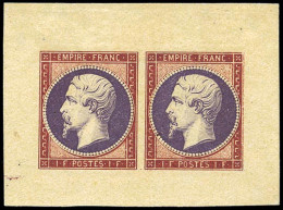 (*) 18 - 1F. Rouge Et Violet. Paire. Essais De Couleur. SUP. R. - 1853-1860 Napoléon III