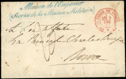 Obl. Lettre Taxée à 20d. Frappée De La Griffe Bleue MAISON DE L'EMPEREUR (Service De La Maison Militaire) Et Du CàD Roug - 1862 Napoléon III.