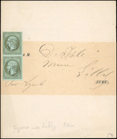 Obl. 19 - Paire Du 1c. Vert-olive Obl. ''OR'' S/imprimé Avec Bande Relatif Aux Elections à L'Assemblée Constituante Du 1 - 1862 Napoléon III