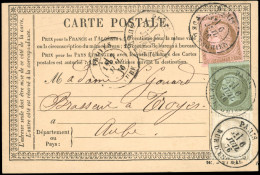 Obl. 19+ 52 + 54 - 3 Valeurs Obl. S/carte Postale Frappée Du CàD De PARIS - RUE D'ENGHIEN Du 6 Juillet 1876 à Destinatio - 1862 Napoléon III