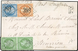 Obl. 20+ 22 + 23 - 5c. Vert En Paire + 20c. Bleu + 40c. Orange Obl. GC 398 S/lettre Du BEAUPREAU à Destination De ST DEN - 1862 Napoleon III