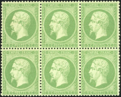 ** 20g - 5c. Vert-jaune S/verdâtre. Bloc De 6. Beau Centrage. SUP. - 1862 Napoléon III.