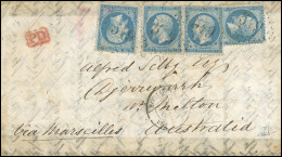 Obl. 22 - Paire Du 20c. Bleu + 2 Unités Obl. GC 549 S/lettre Frappée Du CàD De BOULOGNE-SUR-MER Du 6 Février 1863 à Dest - 1862 Napoléon III.