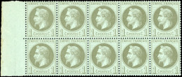 ** 25 - 1c. Vert-bronze. Bloc De 10. BdeF. SUP. - 1863-1870 Napoléon III Con Laureles