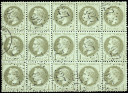 Obl. 25 - 1c. Vert-bronze. Bloc De 15. Obl. GC 927 De CHATEAU-VILLAIN. TB. - 1863-1870 Napoleon III With Laurels