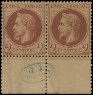 * 26Ab + 26 - 2c. Rouge-brun, Boule Sous Le Menton Tenant à Normal. Bas De Feuille Avec Cachet De ''Contrôle T.P.''. Bon - 1863-1870 Napoleon III With Laurels