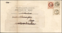 Obl. 26B+ 27 - 2c. Rouge-brun + 4c. Gris X 2 Obl. Cachet ''PD'' Encadré S/imprimé De LYON Du 8 Novembre 1871 à Destinati - 1863-1870 Napoléon III Lauré