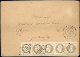 Obl. 27A - Bande De 5 Du 4c. Gris Obl. GC 210 S/lettre Frappée Du CàD D'AUBIN Du 20 Décembre 1870 à Destination De FLAGN - 1863-1870 Napoléon III Con Laureles