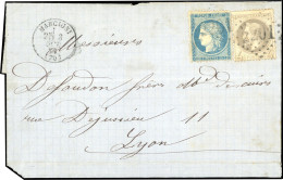 Obl. 27B + 37 - 4c. Gris + 20c. Bleu Obl. GC 2201 S/lettre Frappée Du CàD De MARCIGNY Du 3 Octobre 1871 à Destination De - 1863-1870 Napoléon III Con Laureles