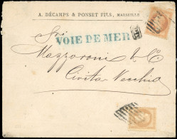 Obl. 28A+ 31 - 10c. Bistre + 40c. Orange Annulés à L'arrivée Par La Grille Dite De ROME, S/lettre De MARSEILLE Frappée D - 1863-1870 Napoléon III. Laure