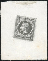 (*) 29 - Epreuve Du Poinçon Original S/petit Feuillet En Noir Avec La Valeur Faciale à 20c. Dédoublée Et Donc Malvenue.  - 1863-1870 Napoléon III Con Laureles