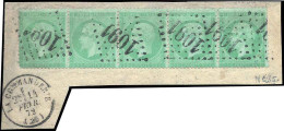 Obl. 35 - Bande De 5 Du 5c. Vert-pâle S/bleu. Obl. GC 1091 S/petit Fragment. TB. - 1863-1870 Napoleon III With Laurels